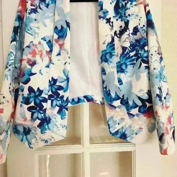 Mossimo Women's Open Front Floral Colorful Business Casual Work Jacket Medium - Picture 8 of 13